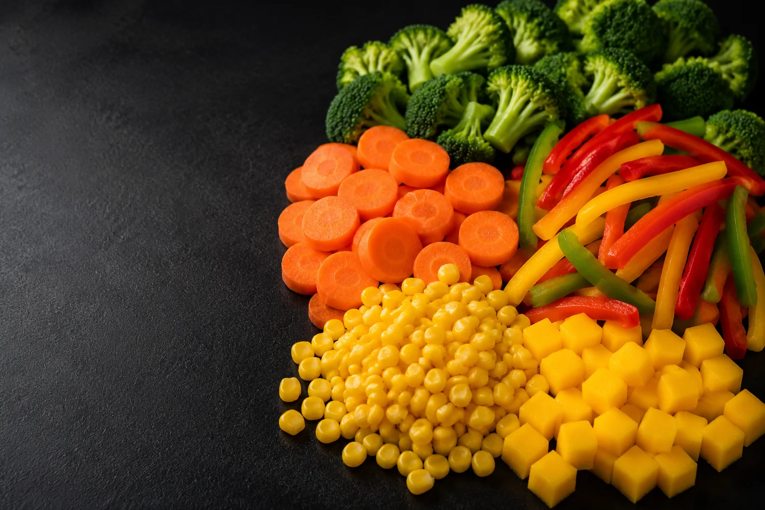 Finished fruit and vegetable products including broccoli, carrots and peppers
