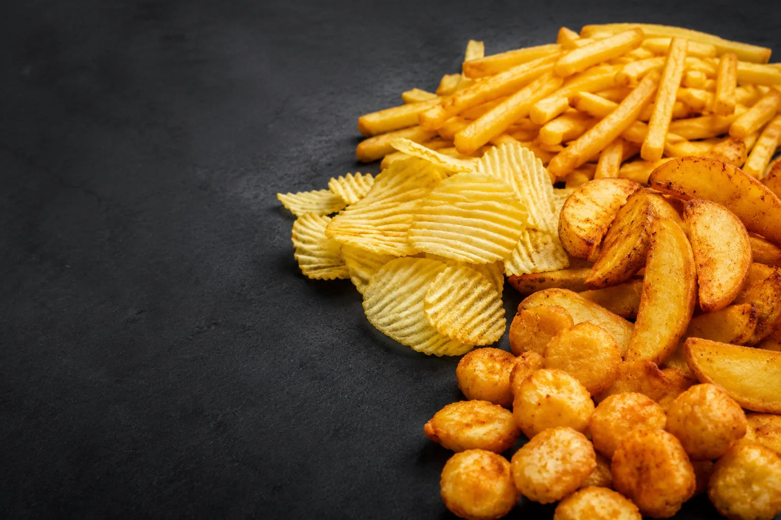 Finished potato products including fries, chips and wedges