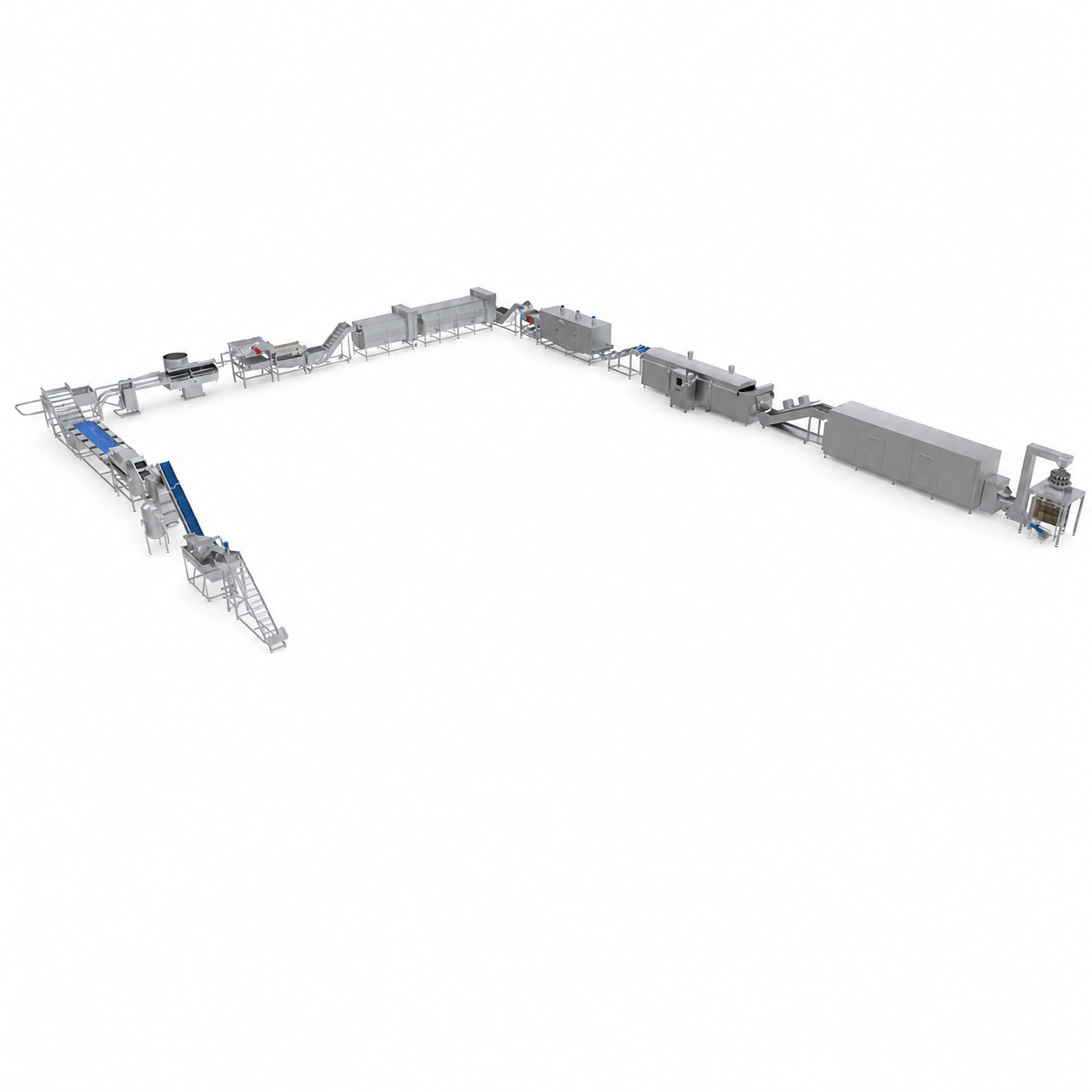 Frozen par-fried French fries processing line layout
